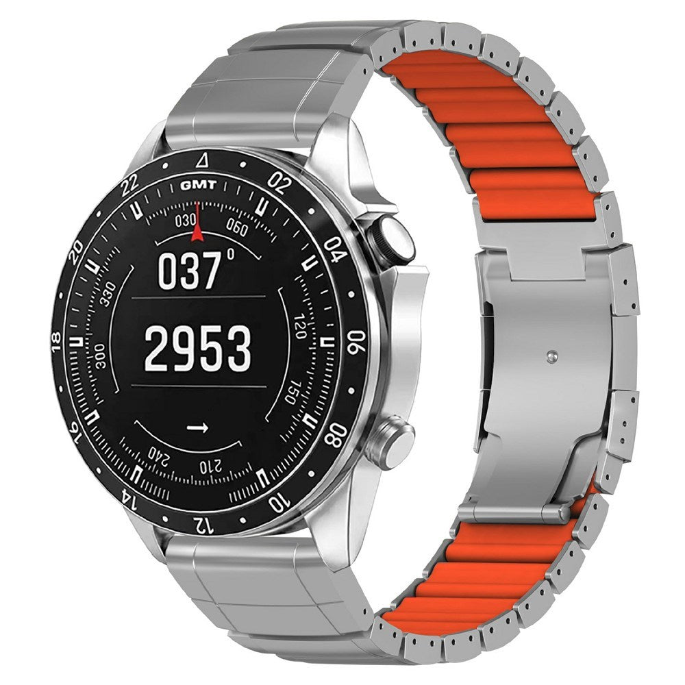Universal Garmin 22mm QuickFit EIDERWOOD Titanium Smartwatch Rem m. Farvet Silikone - Sølv / Orange
