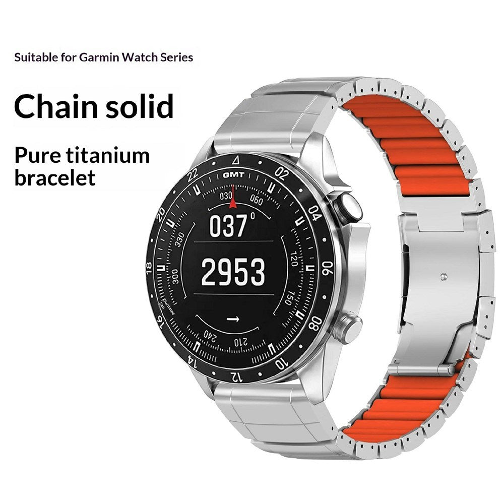 Universal Garmin 22mm QuickFit EIDERWOOD Titanium Smartwatch Rem m. Farvet Silikone - Sølv / Orange