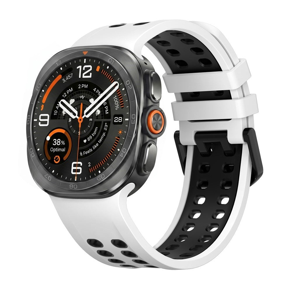 Samsung Galaxy Watch Ultra 2 / Ultra (47mm) Silikone Rem m. Ventilationshuller & Dobbeltspænde - Hvid / Sort