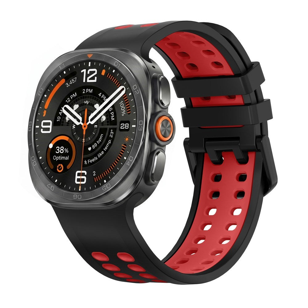 Samsung Galaxy Watch Ultra 2 / Ultra (47mm) Silikone Rem m. Ventilationshuller & Dobbeltspænde - Sort / Rød
