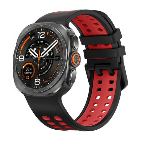 Samsung Galaxy Watch Ultra 2 / Ultra (47mm) Silikone Rem m. Ventilationshuller & Dobbeltspænde - Sort / Rød