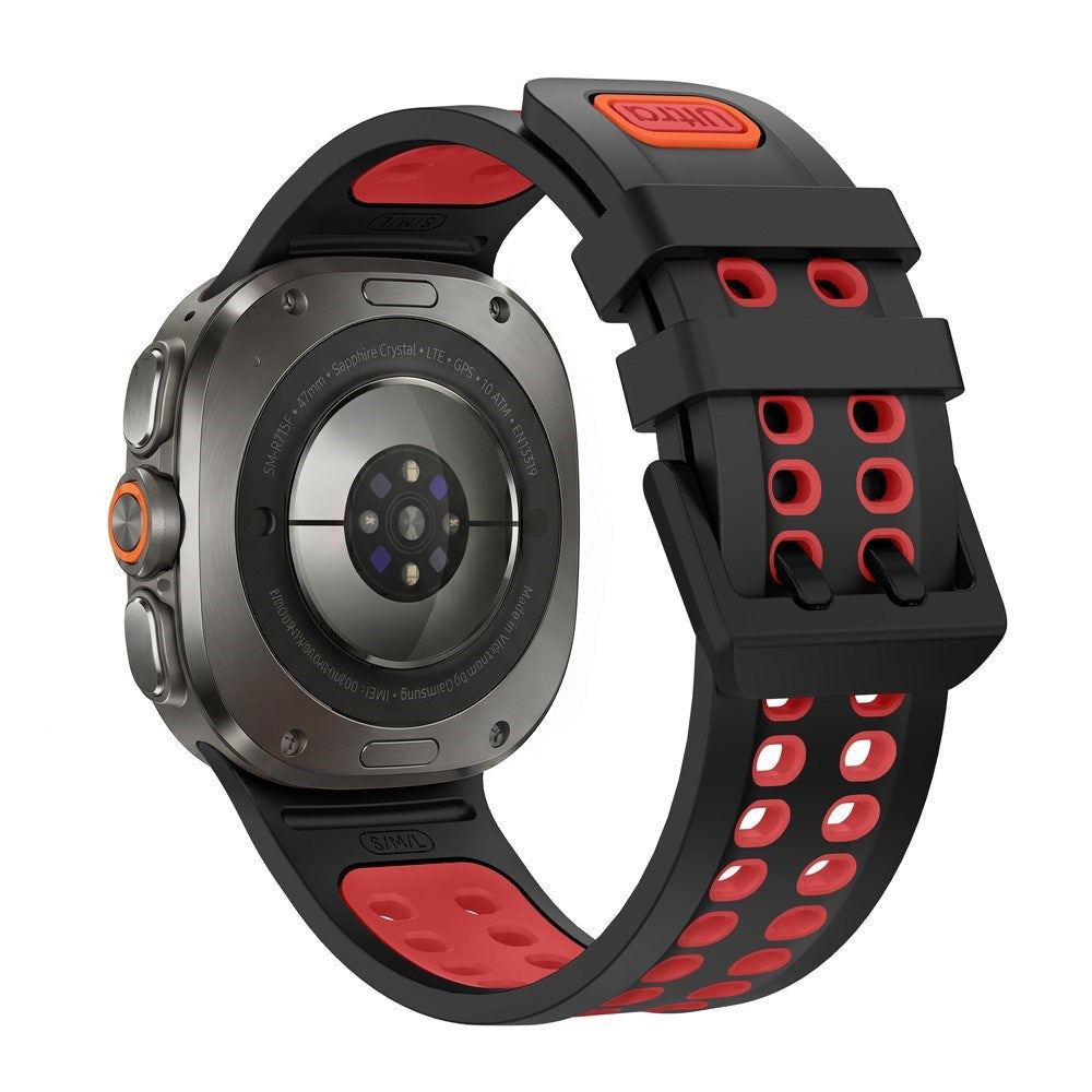 Samsung Galaxy Watch Ultra 2 / Ultra (47mm) Silikone Rem m. Ventilationshuller & Dobbeltspænde - Sort / Rød