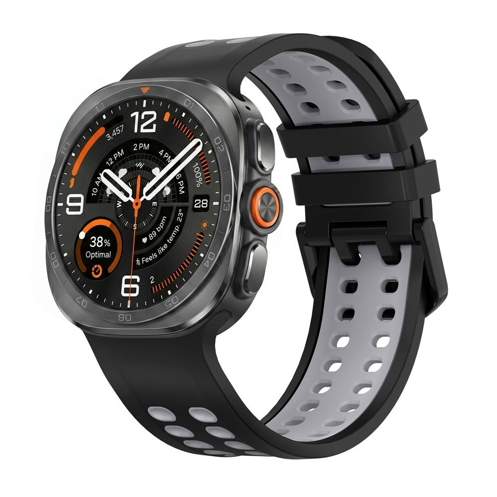 Samsung Galaxy Watch Ultra 2 / Ultra (47mm) Silikone Rem m. Ventilationshuller & Dobbeltspænde - Sort / Grå