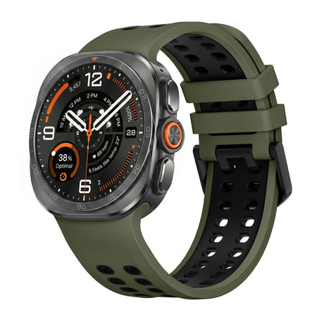 Samsung Galaxy Watch Ultra 2 / Ultra (47mm) Silikone Rem m. Ventilationshuller & Dobbeltspænde - Grøn / Sort
