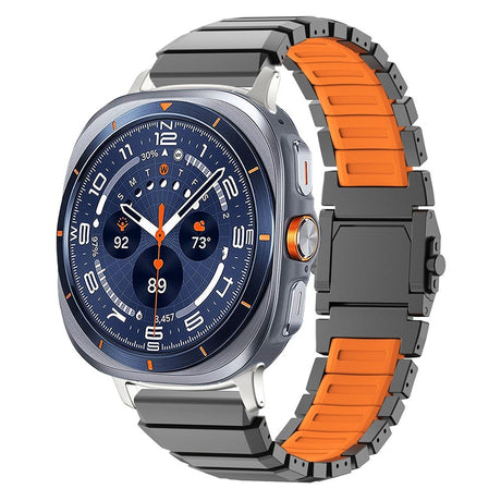 Samsung Galaxy Watch Ultra 2 / Ultra (47mm) Magnetisk Metal Rem m. Silikone Foring - Grå / Orange