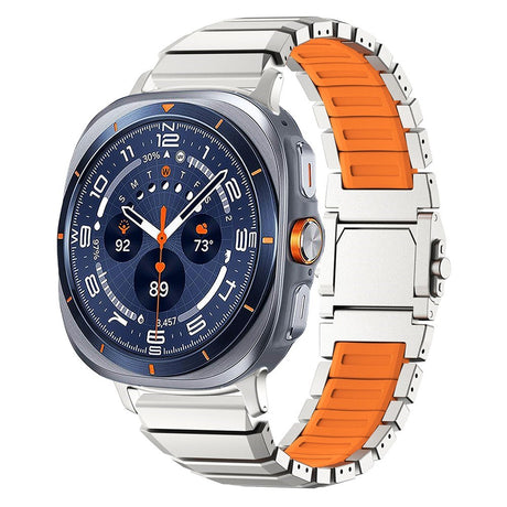 Samsung Galaxy Watch Ultra 2 / Ultra (47mm) Magnetisk Metal Rem m. Silikone Foring - Sølv / Orange
