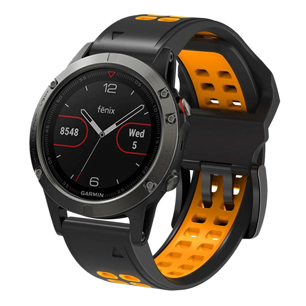 Garmin Universal Dobbelt-hullet Silikone Rem (26mm QuickFit) - Sort / Orange