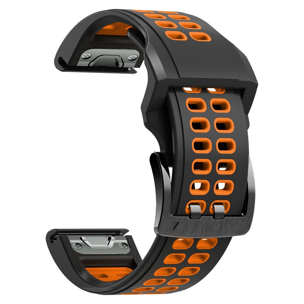 Garmin Universal Dobbelt-hullet Silikone Rem (26mm QuickFit) - Sort / Orange