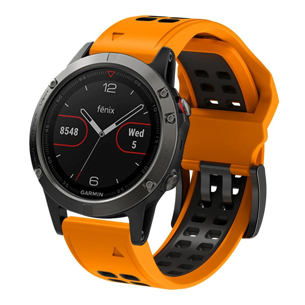 Garmin Universal Dobbelt-hullet Silikone Rem (26mm QuickFit) - Orange / Sort