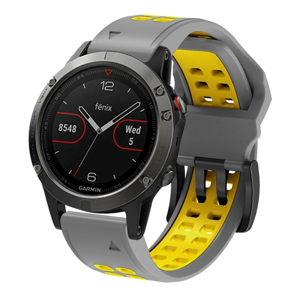 Garmin Universal Dobbelt-hullet Silikone Rem (26mm QuickFit) - Grå / Gul