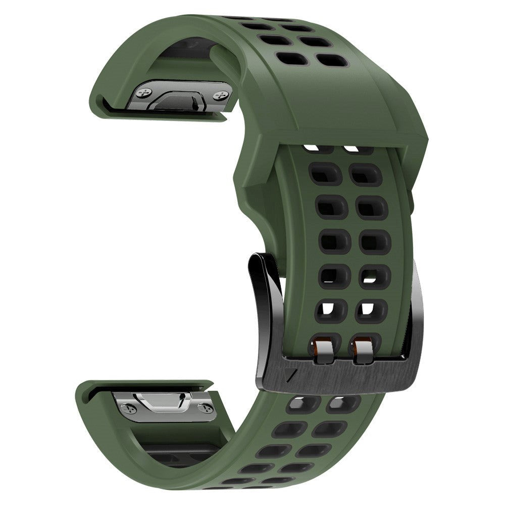 Garmin Universal Dobbelt-hullet Silikone Rem (26mm QuickFit) - Militær Grøn / Sort