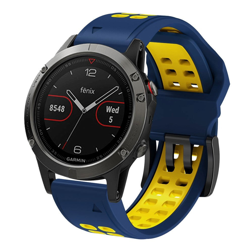 Garmin Universal Dobbelt-hullet Silikone Rem (26mm QuickFit) - Blå / Gul