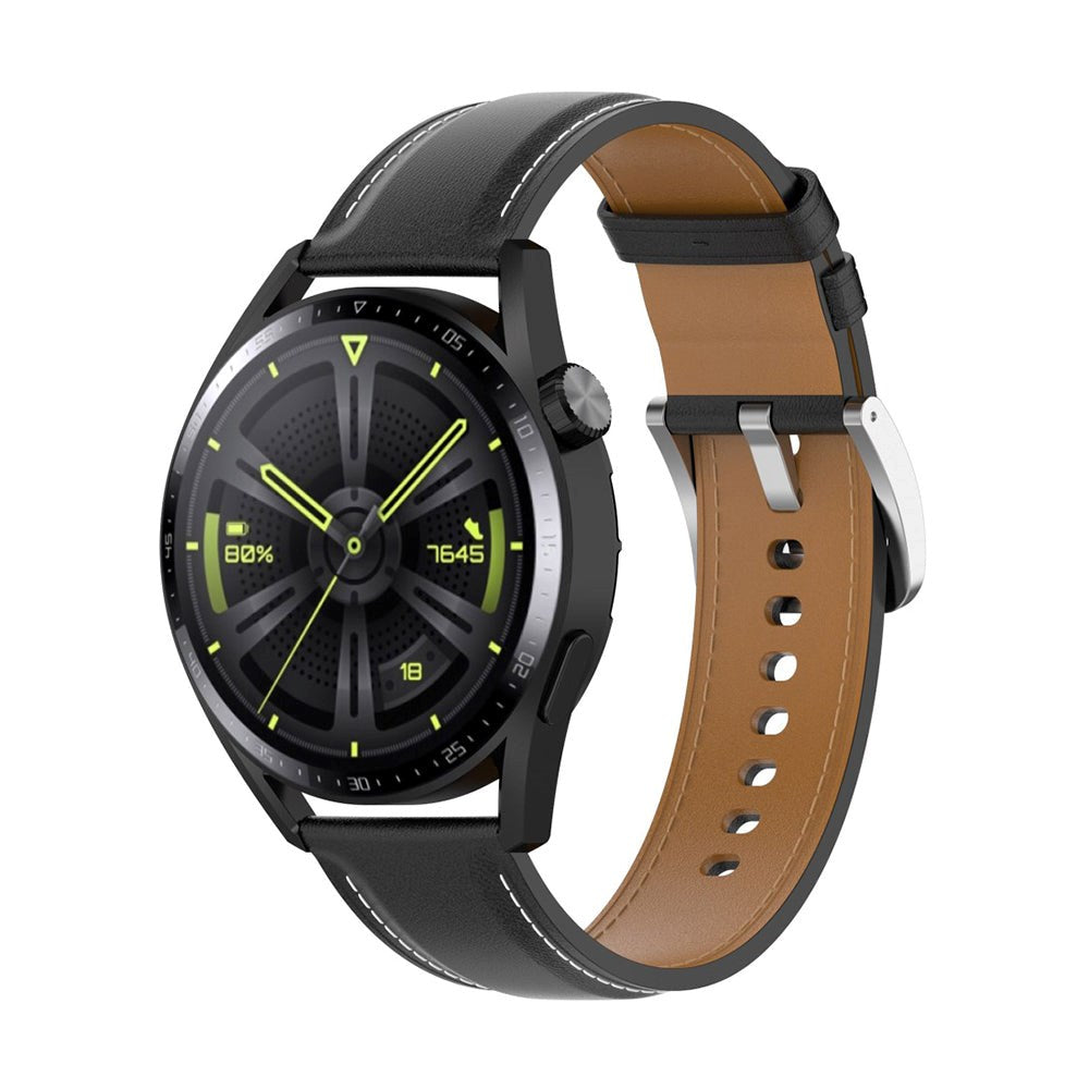 Universal Smartwatch Læder Rem m. Spænde 22mm - Sort