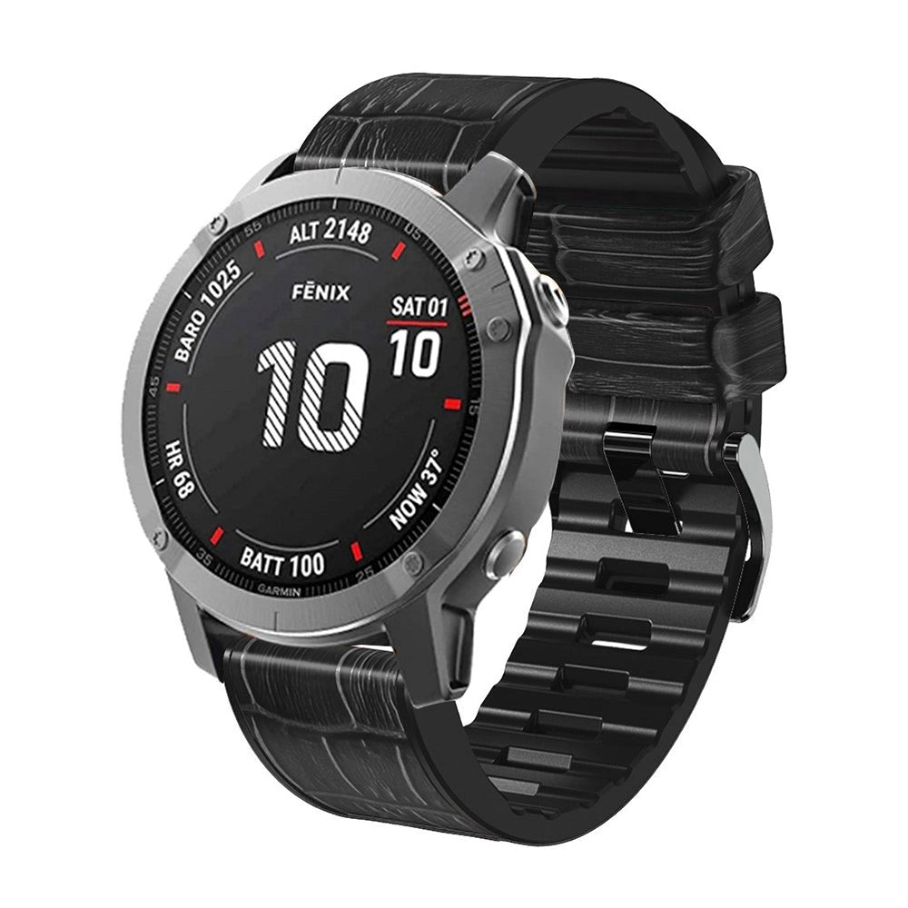 Universal Garmin 26mm QuickFit Læderbetrukket Rem m. Krokodille Tekstur - Sort