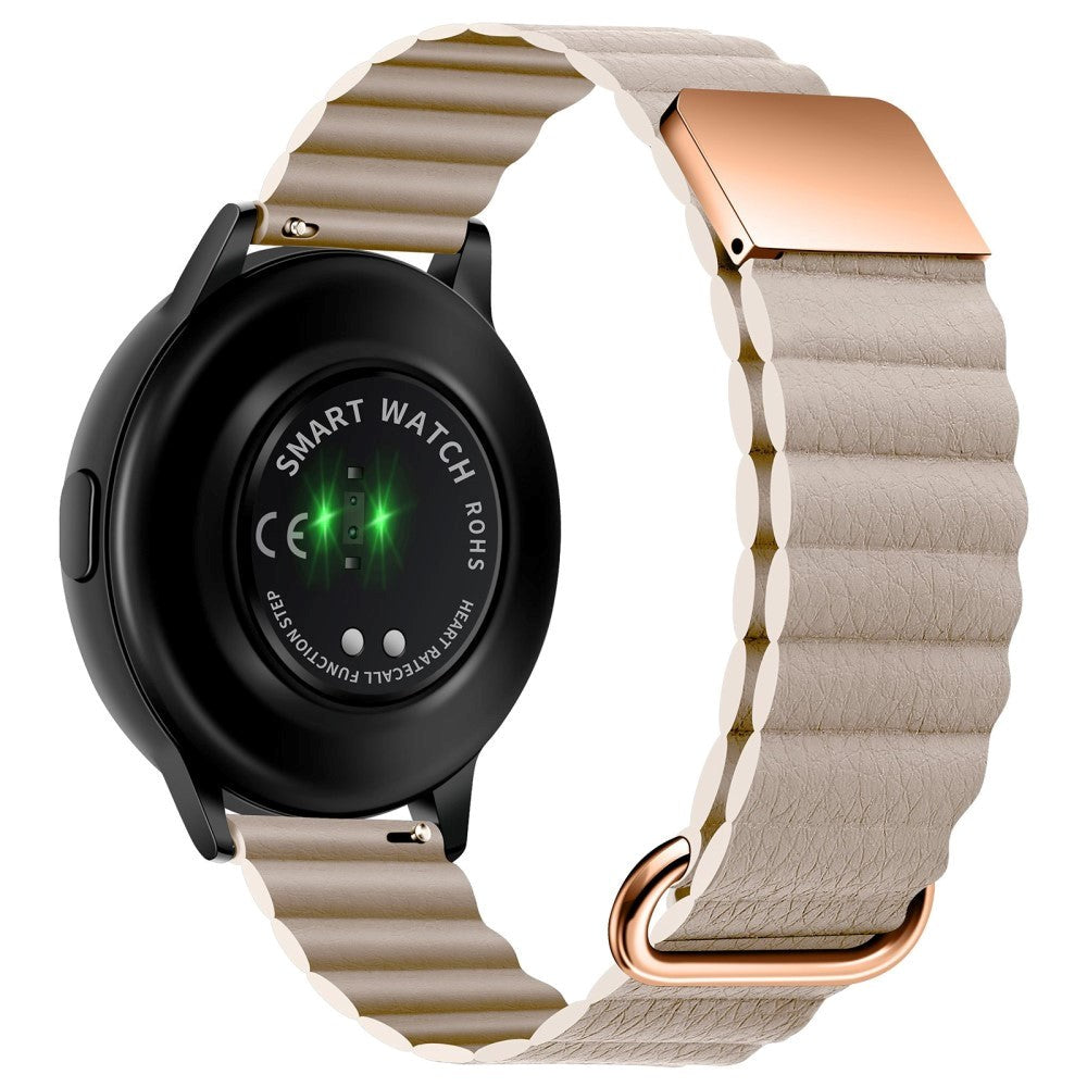 Smartwatch Rem 20mm Magnetisk Litchi Læder - Beige / Rose Gold