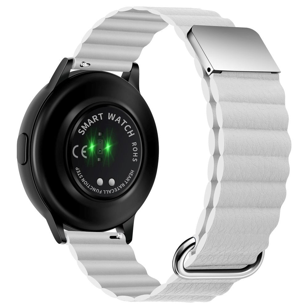 Smartwatch Rem 20mm Magnetisk Litchi Læder - Hvid / Sølv