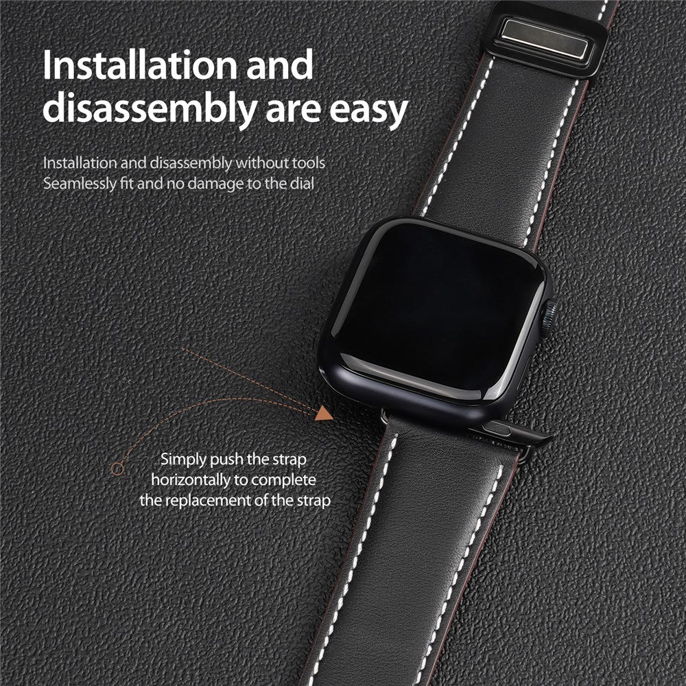 Apple Watch (38/40/SE/41/42mm) DUX DUCIS Kunstlæderrem - Sort