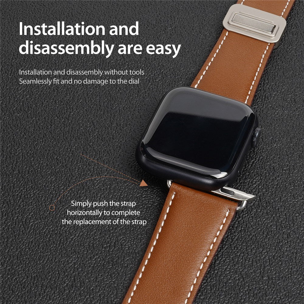 Apple Watch (42/44/SE/45/46/49mm) DUX DUCIS Kunstlæderrem - Brun