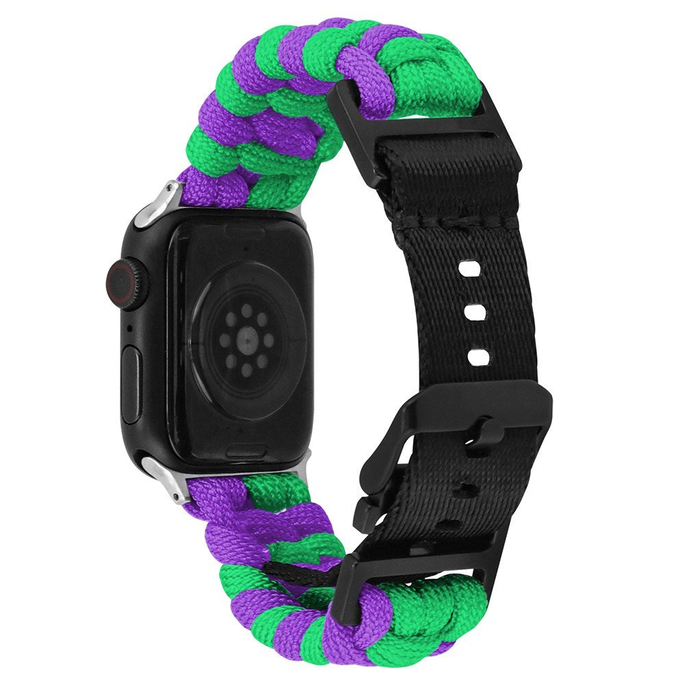 Apple Watch (38/40/SE/41/42mm)EIDERWOOD Tofarvet Flettet Nylon Urrem - Lilla / Grøn