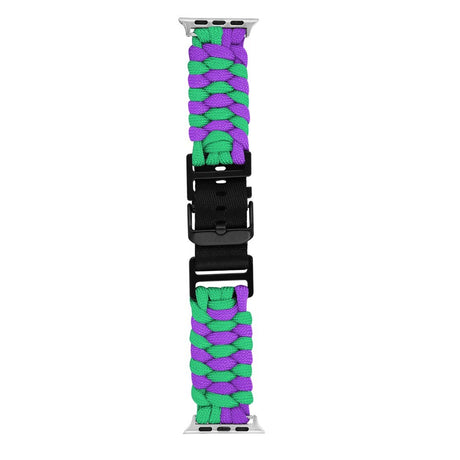 Apple Watch (38/40/SE/41/42mm)EIDERWOOD Tofarvet Flettet Nylon Urrem - Lilla / Grøn