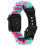 Apple Watch (42/44/SE/45/46/49mm) EIDERWOOD Tofarvet Flettet Nylon Urrem - Blå / Lyserød