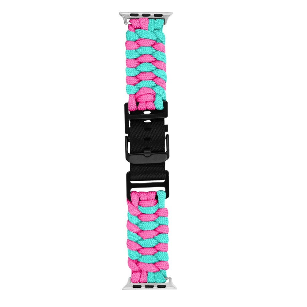 Apple Watch (42/44/SE/45/46/49mm) EIDERWOOD Tofarvet Flettet Nylon Urrem - Blå / Lyserød