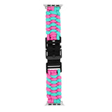 Apple Watch (42/44/SE/45/46/49mm) EIDERWOOD Tofarvet Flettet Nylon Urrem - Blå / Lyserød