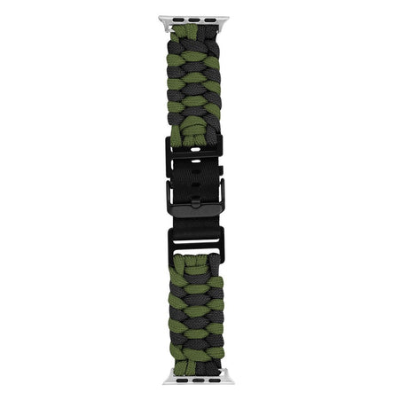 Apple Watch (42/44/SE/45/46/49mm) EIDERWOOD Tofarvet Flettet Nylon Urrem - Grøn / Sort