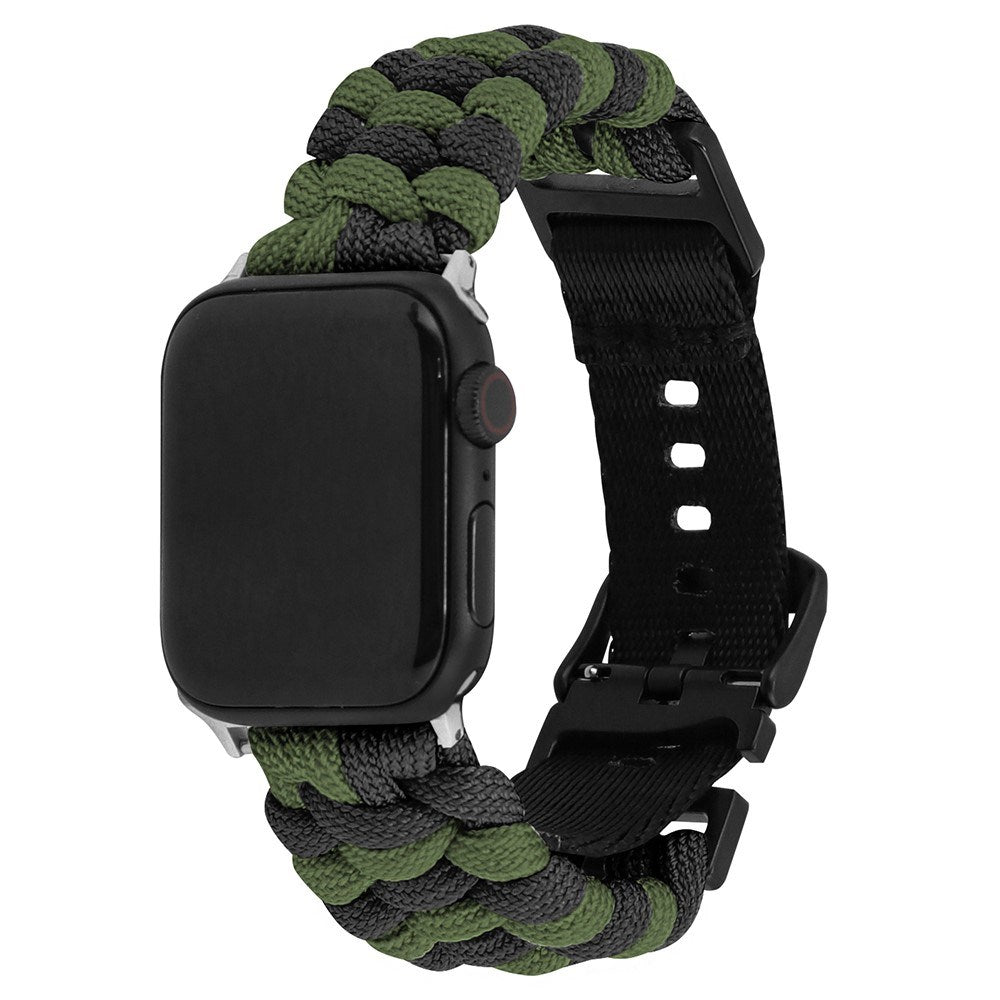 Apple Watch (42/44/SE/45/46/49mm) EIDERWOOD Tofarvet Flettet Nylon Urrem - Grøn / Sort