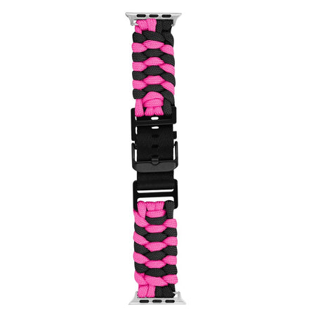 Apple Watch (42/44/SE/45/46/49mm) EIDERWOOD Tofarvet Flettet Nylon Urrem - Sort / Lyserød