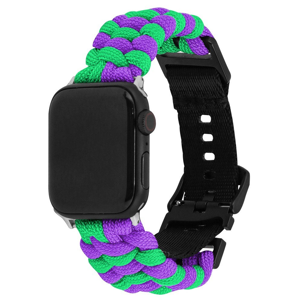 Apple Watch (42/44/SE/45/46/49mm) EIDERWOOD Tofarvet Flettet Nylon Urrem - Lilla / Grøn