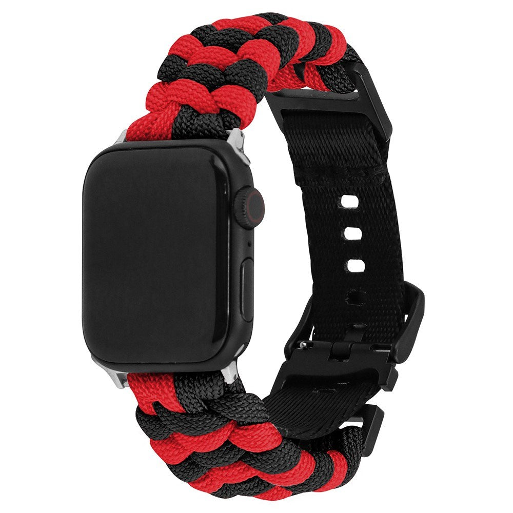 Apple Watch (42/44/SE/45/46/49mm) EIDERWOOD Tofarvet Flettet Nylon Urrem - Rød / Sort