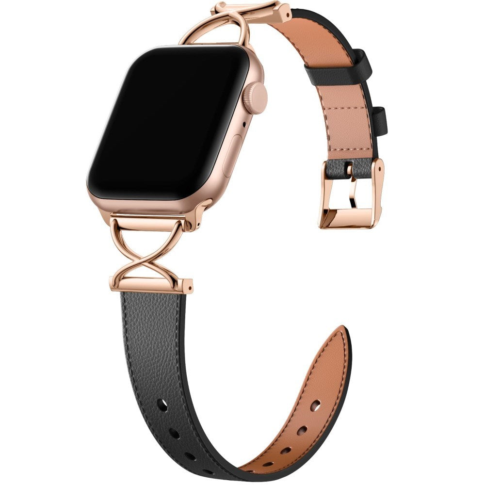 Apple Watch (38/40/SE/41/42mm) Neutralt Kunst Læder Rem - Sort / Rose Gold