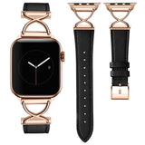 Apple Watch (38/40/SE/41/42mm) Neutralt Kunst Læder Rem - Sort / Rose Gold