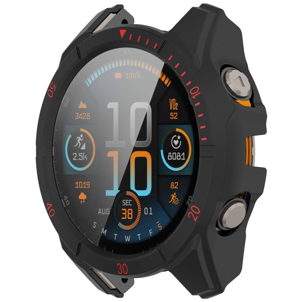 Garmin Tactix 8 AMOLED (51mm) - Hårdt Plastik Cover m. Beskyttelsesglas - Sort / Rød