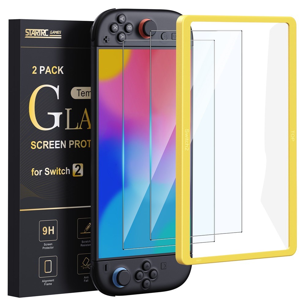 Nintendo Switch 2 Hærdet Beskyttelsesglas m. Monteringsramme - 2 stk. - Gennemsigtig