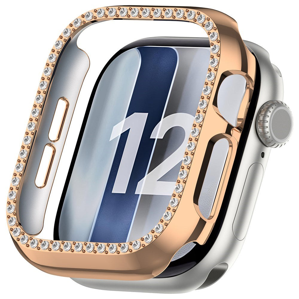 Apple Watch Series 12 (46mm) Hårdt Plast Case - Rose Gold & Rhinsten