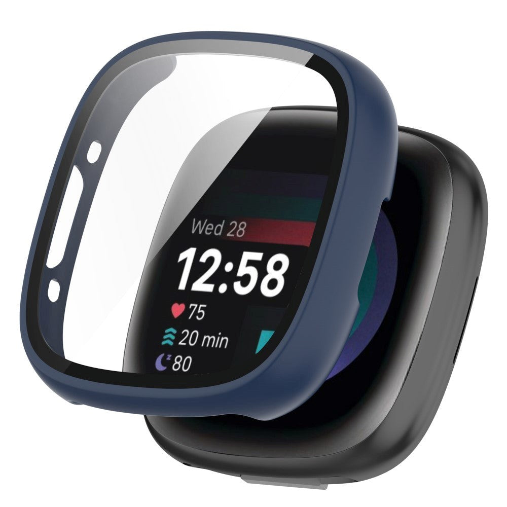 Fitbit Versa 4 / Sense 2 Hård Plastik Cover m. Indbygget Skærmbeskyttelse - Blå