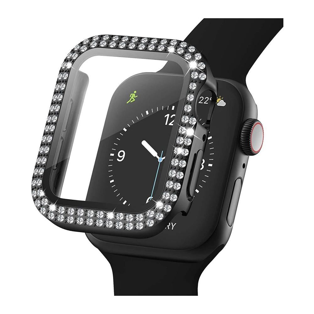 Apple Watch (38mm) Hårdt Plast Cover m. Indbygget Skærmbeskyttelse - Sort & Rhinsten