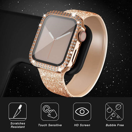 Apple Watch (38mm) Hårdt Plast Cover m. Indbygget Skærmbeskyttelse - Rose Gold & Rhinsten