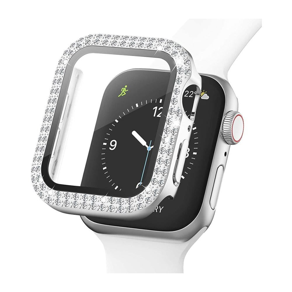 Apple Watch SE/6/5/4 (44mm) Hårdt Plast Cover m. Indbygget Skærmbeskyttelse - Sølv & Rhinsten