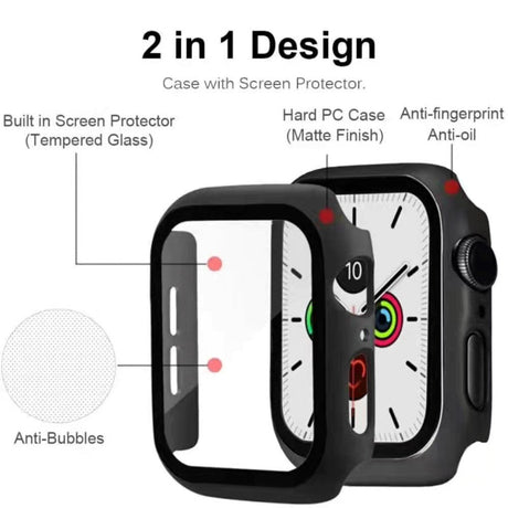 Apple Watch 9/8/7 (41mm) Hård Plast Case m. Indbygget Skærmbeskyttelse - Sort