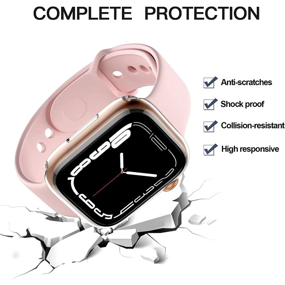 Apple Watch 9/8/7 (45mm) Fleksibelt Plast Case m. Indbygget Skærmbeskyttelse - Gennemsigtig