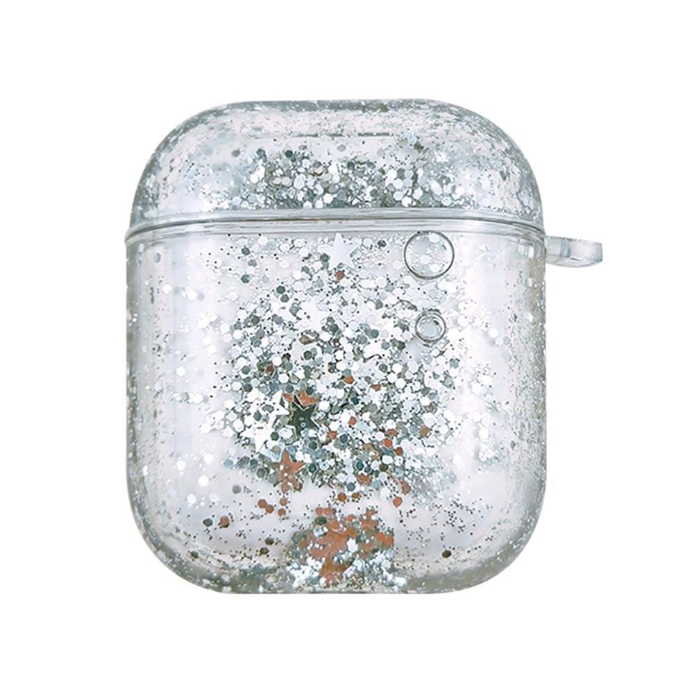 AirPods (1 & 2. gen.) Plastik Cover - Gennemsigtig m. Sølv Glitter Vandfald