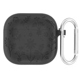 Apple AirPods (4. gen.) Silikone Case m. Karabinhage og Blomsterdesign - Sort