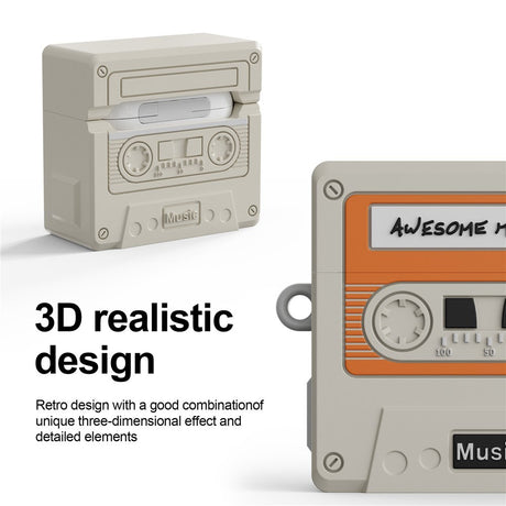 Apple AirPods (4. Gen.) Silikone Cover m. Kassettebånd Design & Karabinhage - Grå