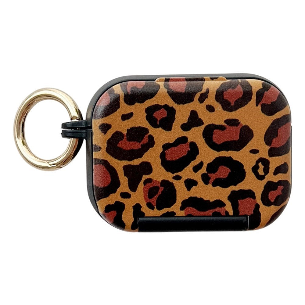 Apple AirPods Pro (3. gen.) Mønstret Plast Cover - Spejl & Ståfunktion - Leopard / Sort