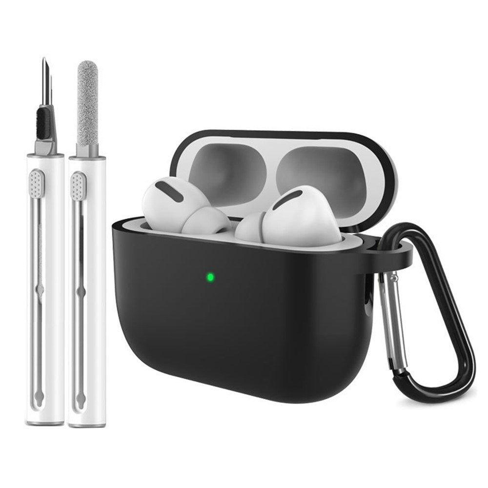 Silikone Cover til Apple AirPods Pro (3. gen.) - Karabinhage & Rengøringspen - Black