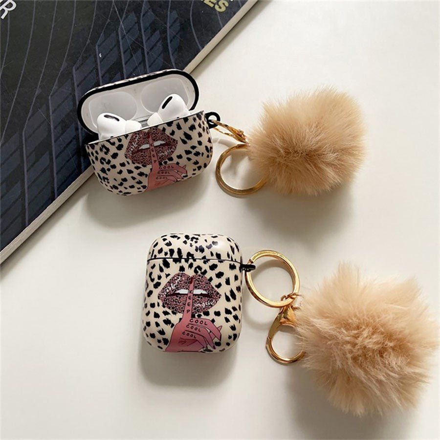 Apple AirPods Pro Plastik Cover m. Pels Vedhæng - Leopard