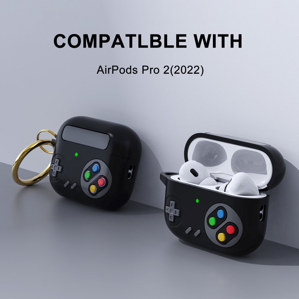 Apple Airpods Pro 2nd Gen (2022) Silikone Cover Spillekonsol m. Karabinhage - Sort